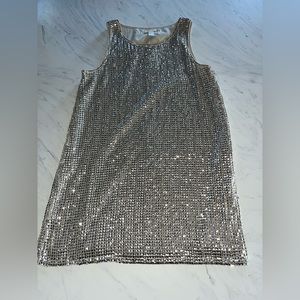 Forever 21 sequin mini dress shift l silver gold stripe cocktail sparkle evening